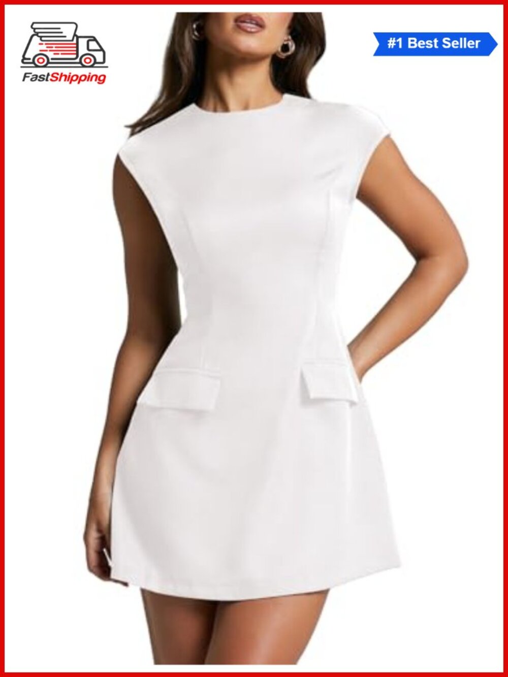 Women's Cap Sleeve Mock Neck Mini A-Line Flare Party Club Dress